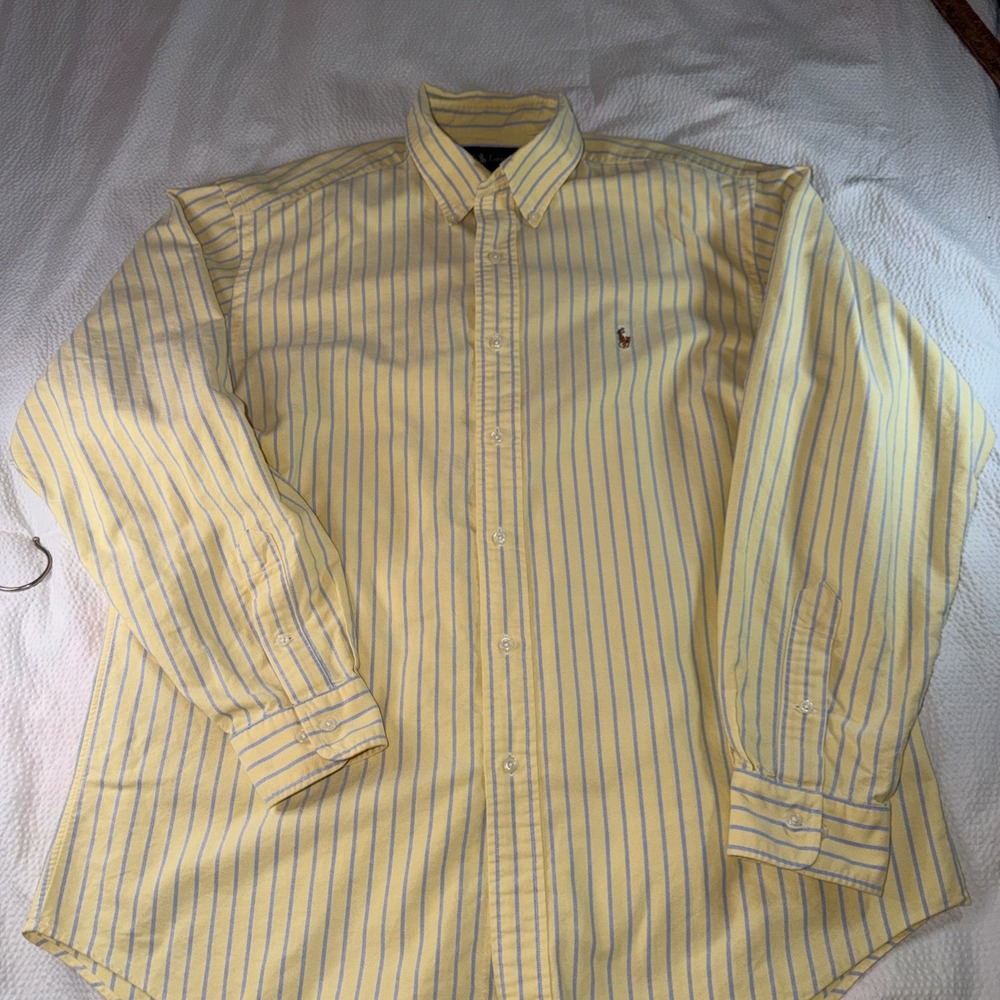 Ralph Lauren Long Sleeve Men's Size 16 Classic Fit Yellow With Blue Spray